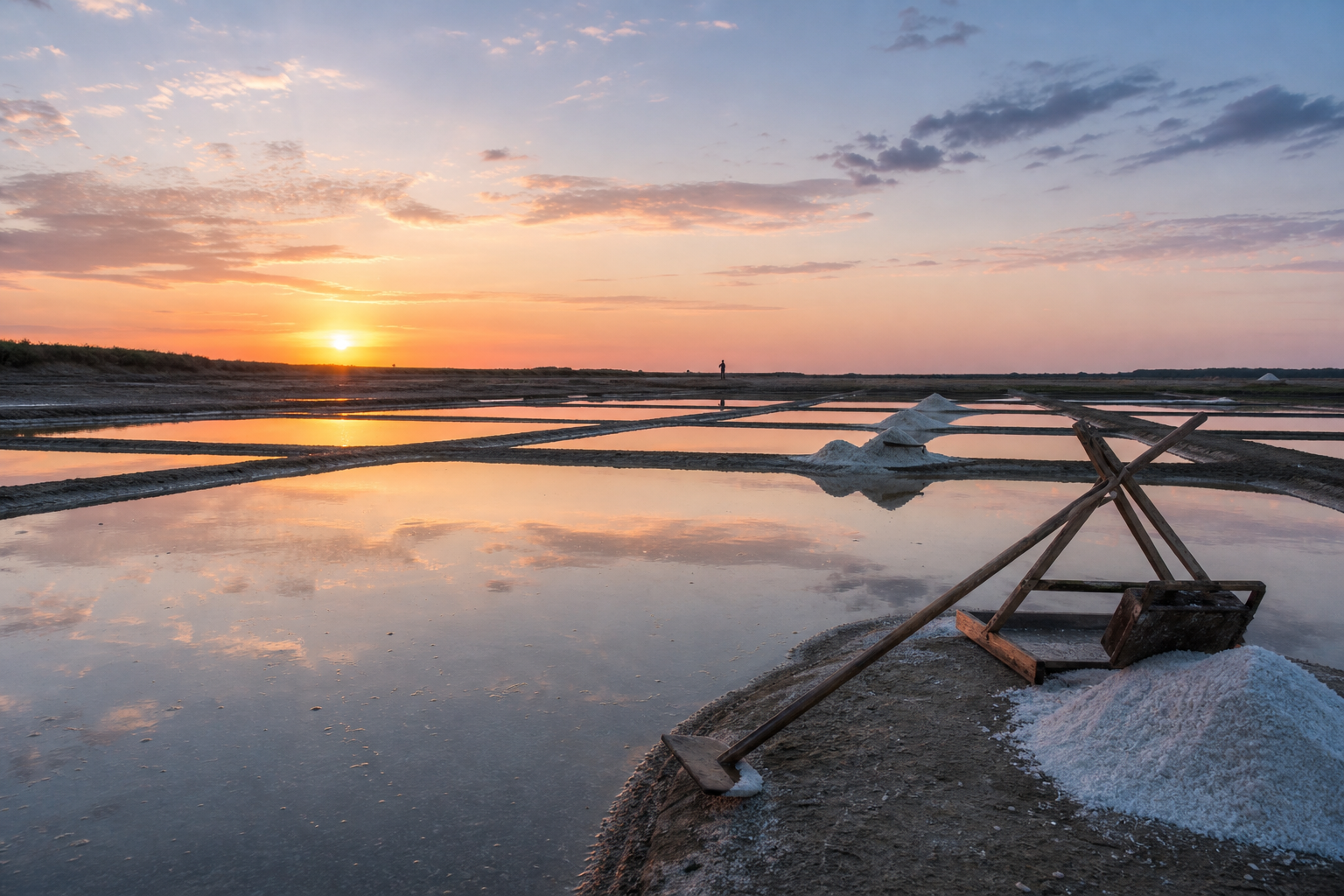 Marais salants dans la lumière du soir