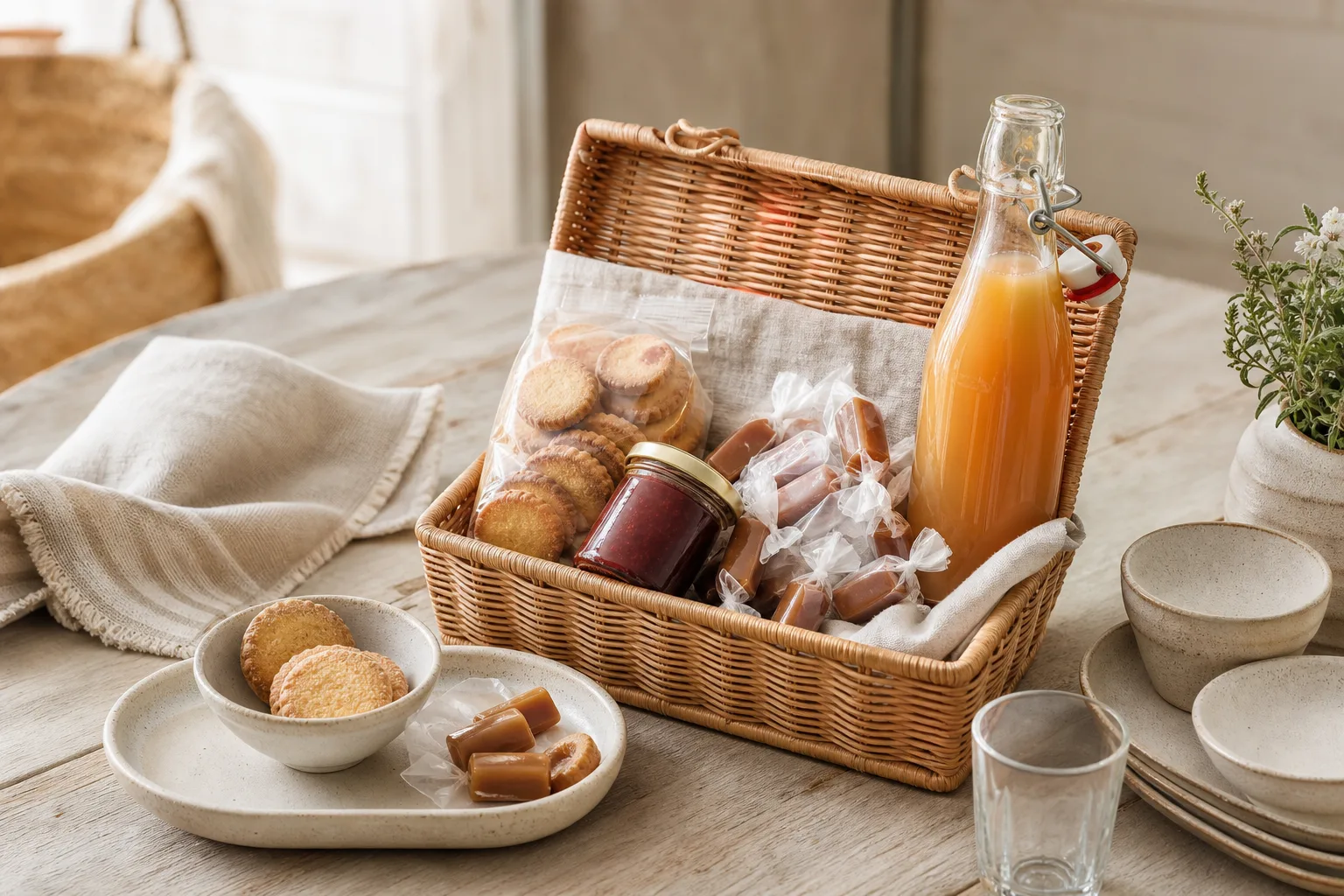 Panier Douceur Beaux Rivages composé de gourmandises artisanales