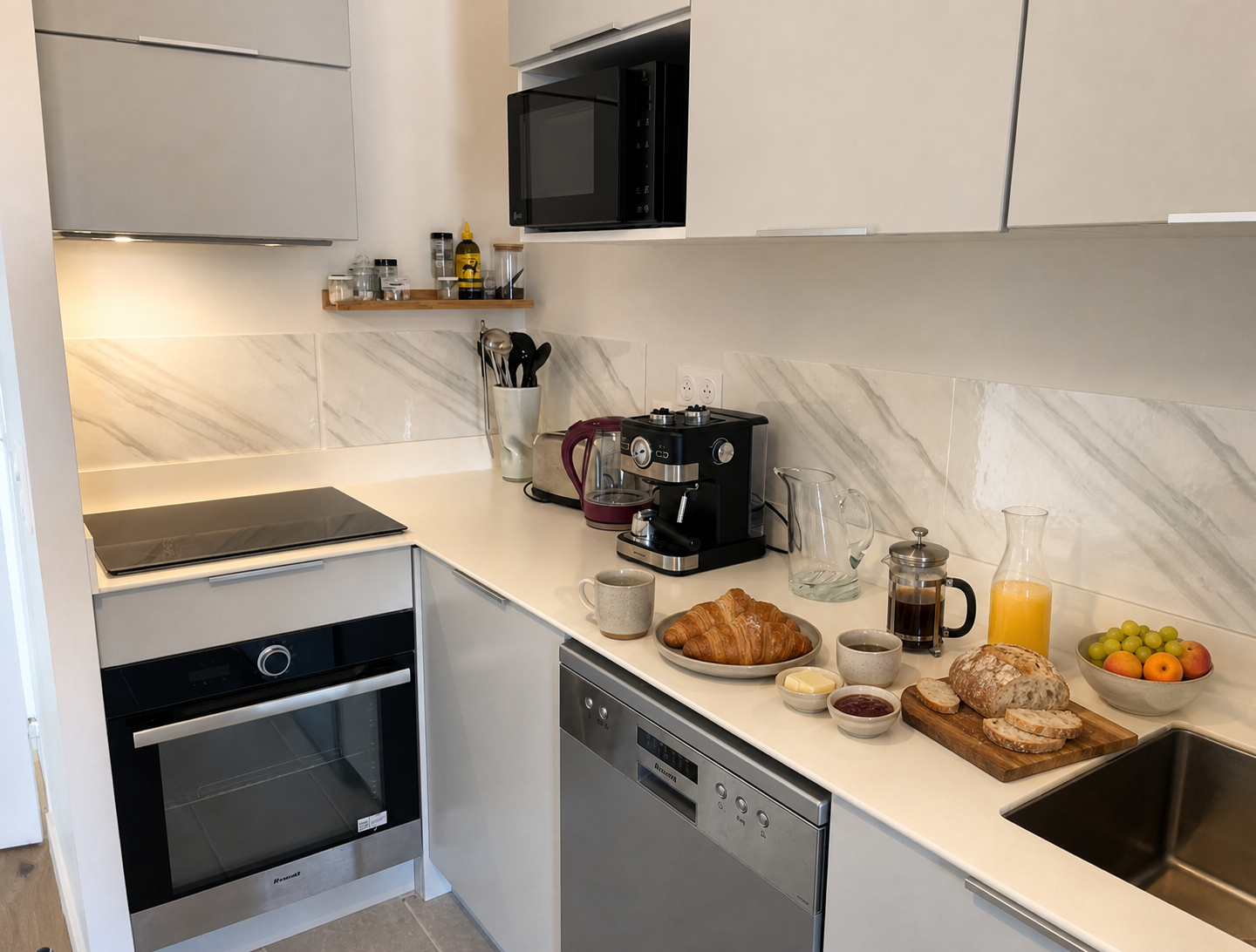 Petit-déjeuner préparé dans la cuisine du Nid d’Été