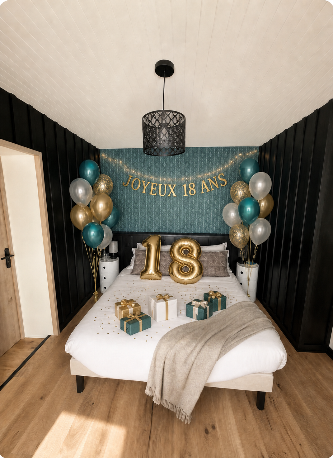 Chambre de Villa Raie Manta décorée pour un anniversaire de 18 ans